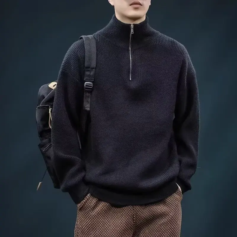 

Laid-ba Sle f-Zip Свободный вязаный свитер с высоким воротником Осень-зима Новое поступление Повседневный бархатный мужской длинный топ с кроликом