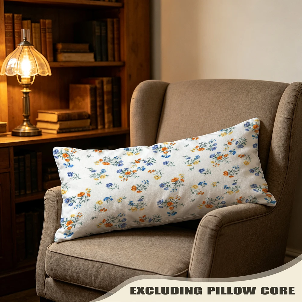 Cerulean Sky Flower Print Long Pillow Cover, Spacious Style, Hallway Decorative, Polyester, Accent Pillow, Chic, Home Accent