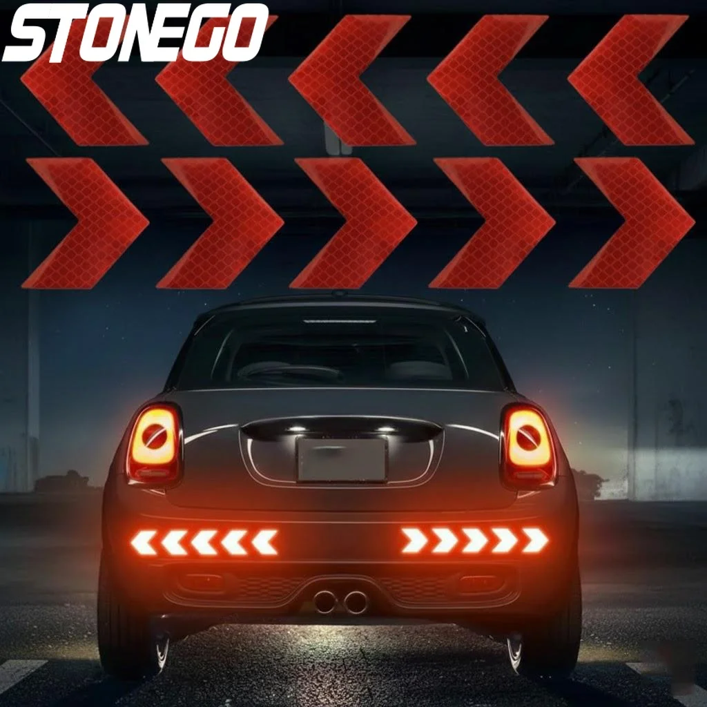 10PCS Reflective Car Sticker Arrow Sign Warning Safety Bumper Trunk Reflector Styling Tape