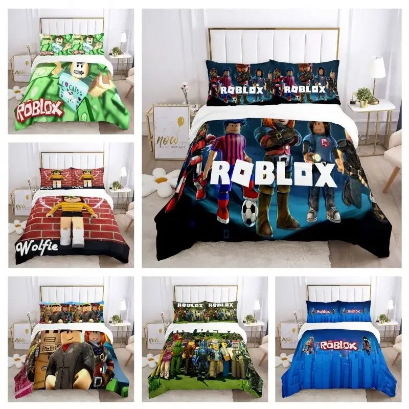 Four-piece Animation Game Virtual World Surrounding Roblox Bed Sheet Quilt Cover Student DormitoryGift for Girls Kids Boys