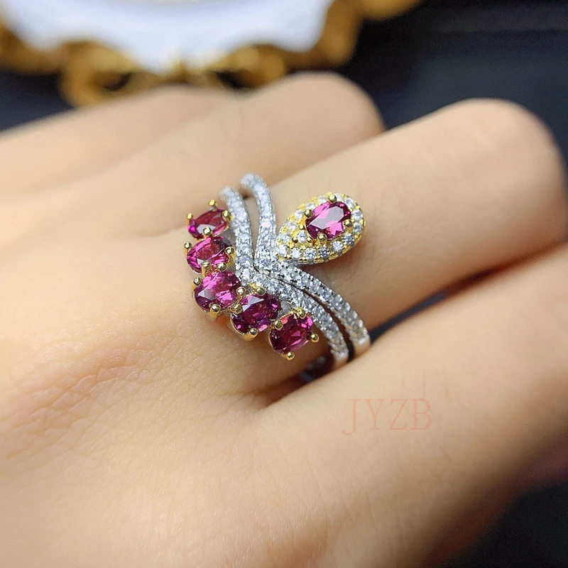 Natural magnesium aluminum garnet ring Palace Crown design model Red gem 925 sterling Silver luxury jewelry design