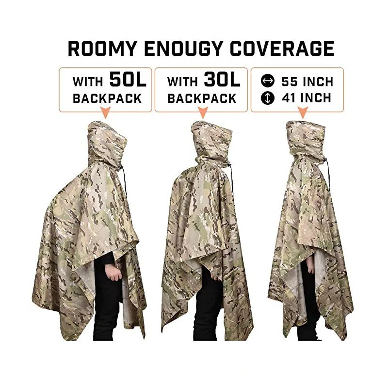 Men\'s multifunctional raincoat poncho camouflage cover camping hunting clothing refuge tent military emergency raincoat