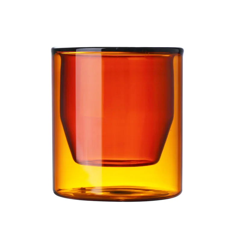 

1 Piece Double Wall Glass Mug Straight Glass Tumbler Cup 250ml 8oz Transparent Amber Heat Resistant Insulant Coffee Water Cup