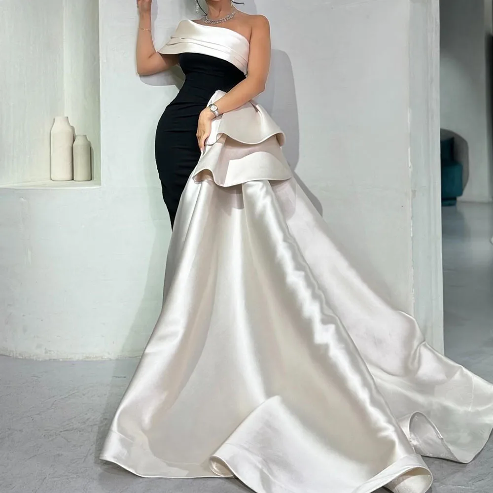 

Customized Mermaid Evening Dresses Floor-length Off The Shoulder Sleeveless Prom Gown Simple Fashion Pleat Draped Party Gown