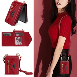 Crossbody Leather Wallet Phone Case for Samsung Galaxy Z Flip 7 FE 6 5 4 3 5G Flip7 Flip6 Purse Cards Holder Lanyard Strap Cover