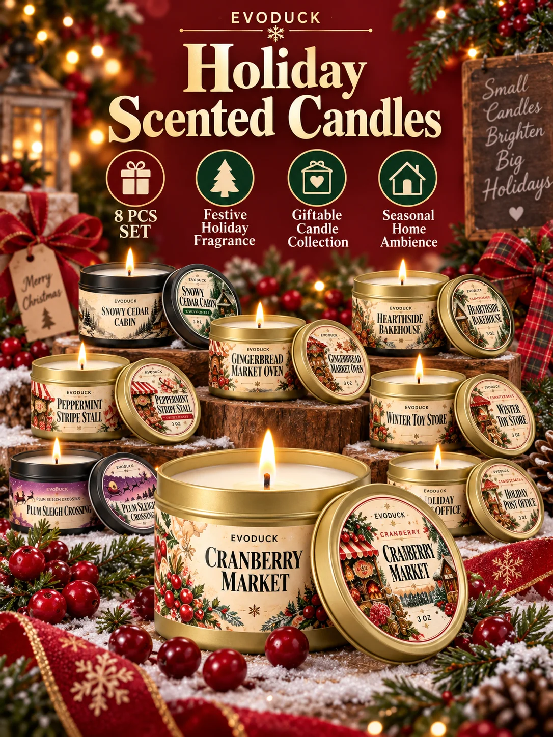 Home Fragrance Market - Cranberry Market Christmas Scented Candle Set