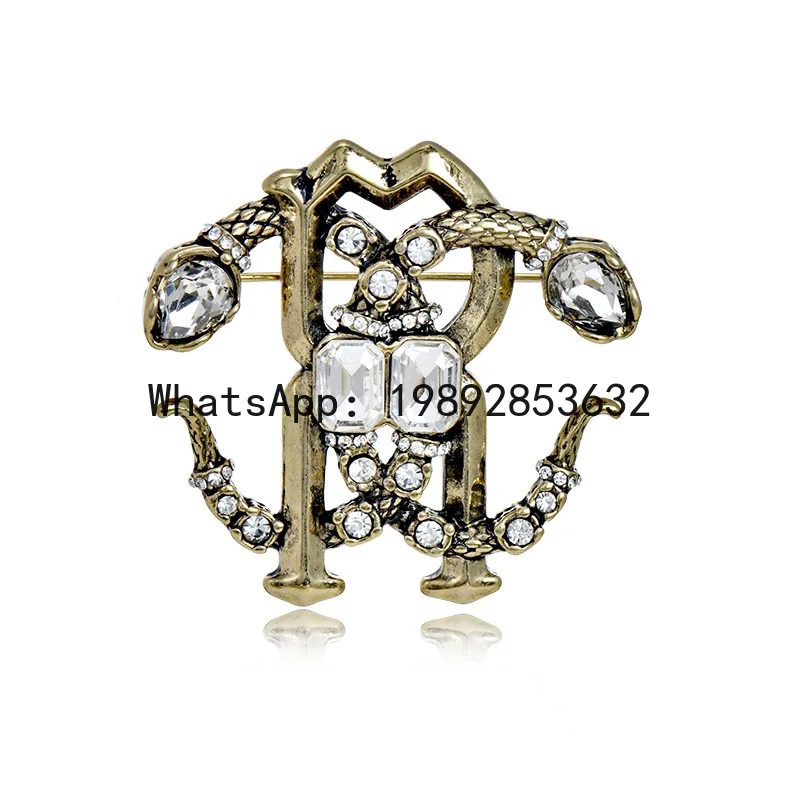 PYJ Antique Double Snake Crystal Pin Jewelry Light Luxury Design Palace Crystal Zodiac Double Snake Brooch