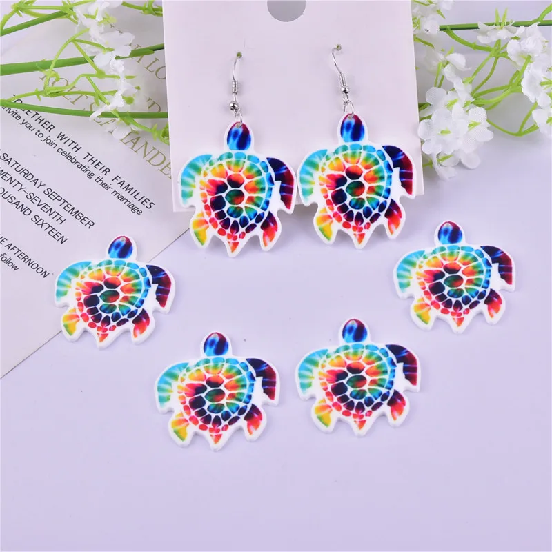 10pcs Rainbow Tortoise Arcylic Charms  for DIY Earring Jewelry Making