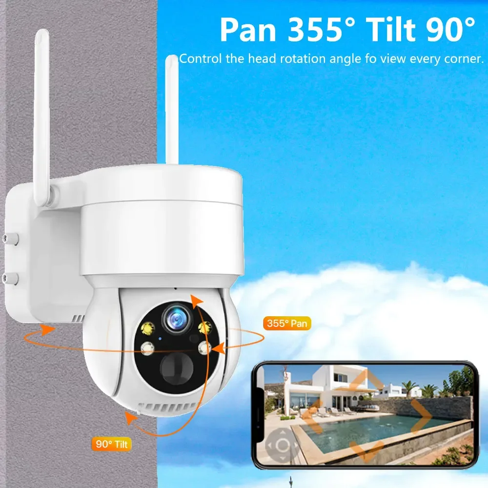 WiFi PTZ Camera Outdoor Wireless Video Surveillance IP Cameras With Solar Panel 5MP HD Built-in Battery iCsee Smart WiFi Camera