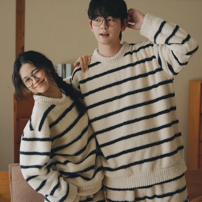 

Thiened f Velvet Couple Spwear Autumn Winter Home Clothes Men's Outerwear Warm Flannel Pajamas Long Sve Cuff Pants