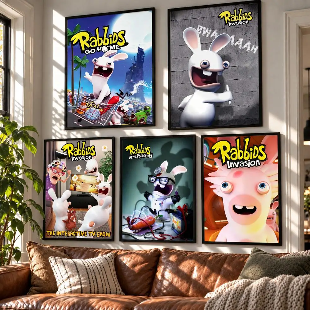 cartoon Rabbids Invasion Poster HD Poster Self Adhesive Waterproof Wall Art Print Bedroom Living Room Modern Decor Gift