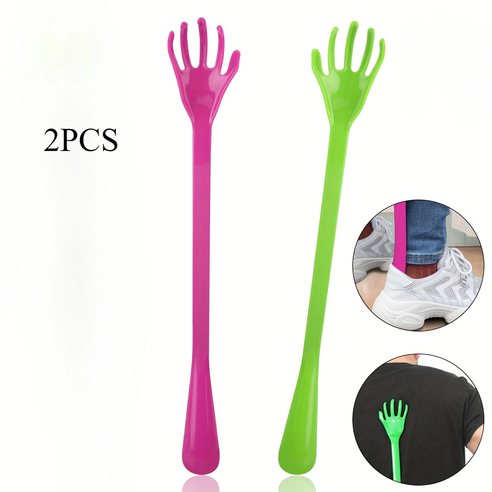 2 Long Handled Back Scraping Devices and Shoe Pulls - Ergonomically Designed for Itching, Relaxation, and Easy Shoe Wearing