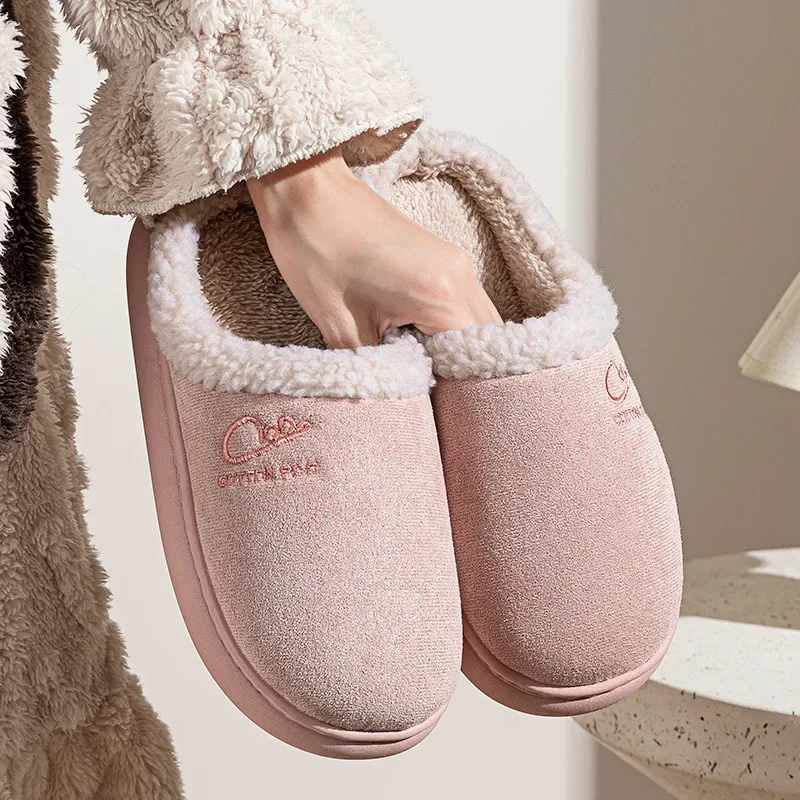 Winter Fuzzy House Slippers Men Women Cozy Fleece Lined Thick Sole Non Slip Fur Plush Warm Indoor Bedroom Soft Home Footwear