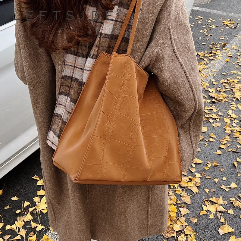 

LEFTSIDE Stone Pattern Big PU Leather Shopper Shopping Bags for Women 2025 Y2K Fashion Handbags Luxury Shoulder Underarm Bag