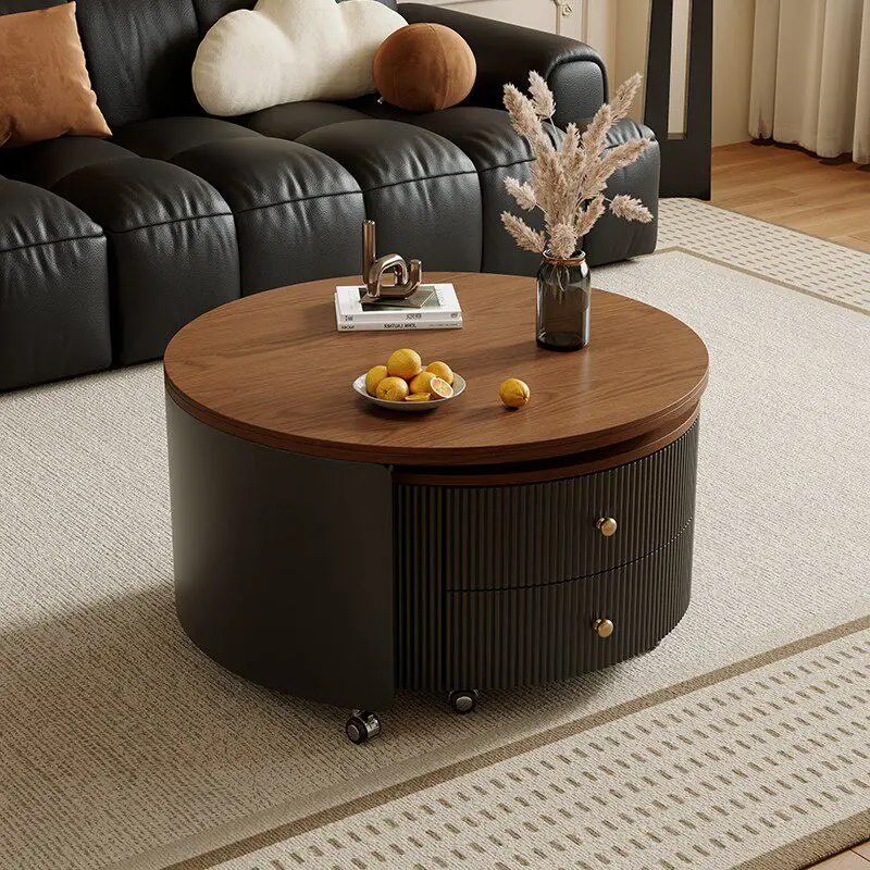 mobile retractable coffee tables round rotating multifunctional modern coffee table luxury mesa redonda living room furniture