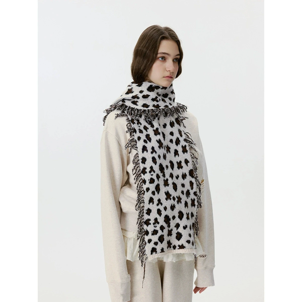 European Leopard Women Woolen Blended Scarf Winter Pashmina Shawls Thick Warm Wraps Scarves Knit Lady Warm Bufanda