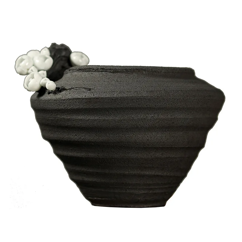 Mu Yan Handmade Plum Blossom Bowl, Purely Handcrafted Wabi-Sabi Style Artistic Tea Residue Container, Rustic Ceramic Water