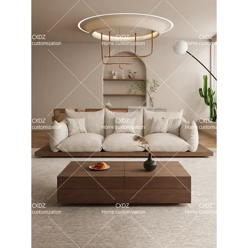 Wabi Sandy Wind Japanese Style Cloud Double Sided Sofa Villa B&B Living Room Sitting Area Reception New Solid Wood Floor Sofa