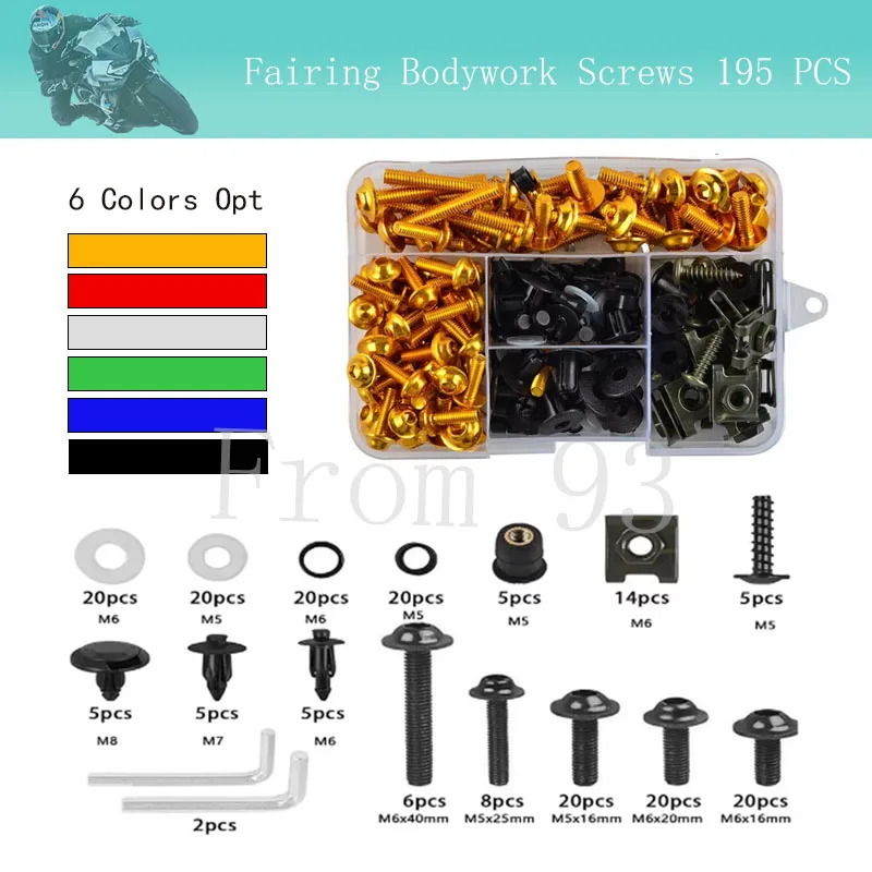 195PCS Fairing Bolt Kits Bodywork Screws Nut For BENELLI TRK 502X LEONCINO 500 TNT 125 AK 550 TRIUMPH TIGER 800 VESPA GTS 300