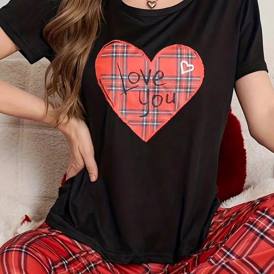 

【New style】Summer Fashion Women'S Casual T-Shirt Letter Heart Pattern Ideal for Father'S Day And Mother'S Day Gifts
