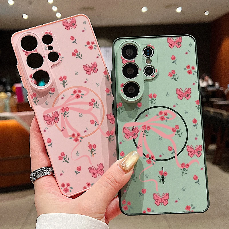 Schmetterlingsblumen Magnetische Handyhülle für Samsung Galaxy S26 S25 S22 Ultra S24 S23 FE A57 A17 A56 A37 A16 A55 A36 A55 A15 Cover