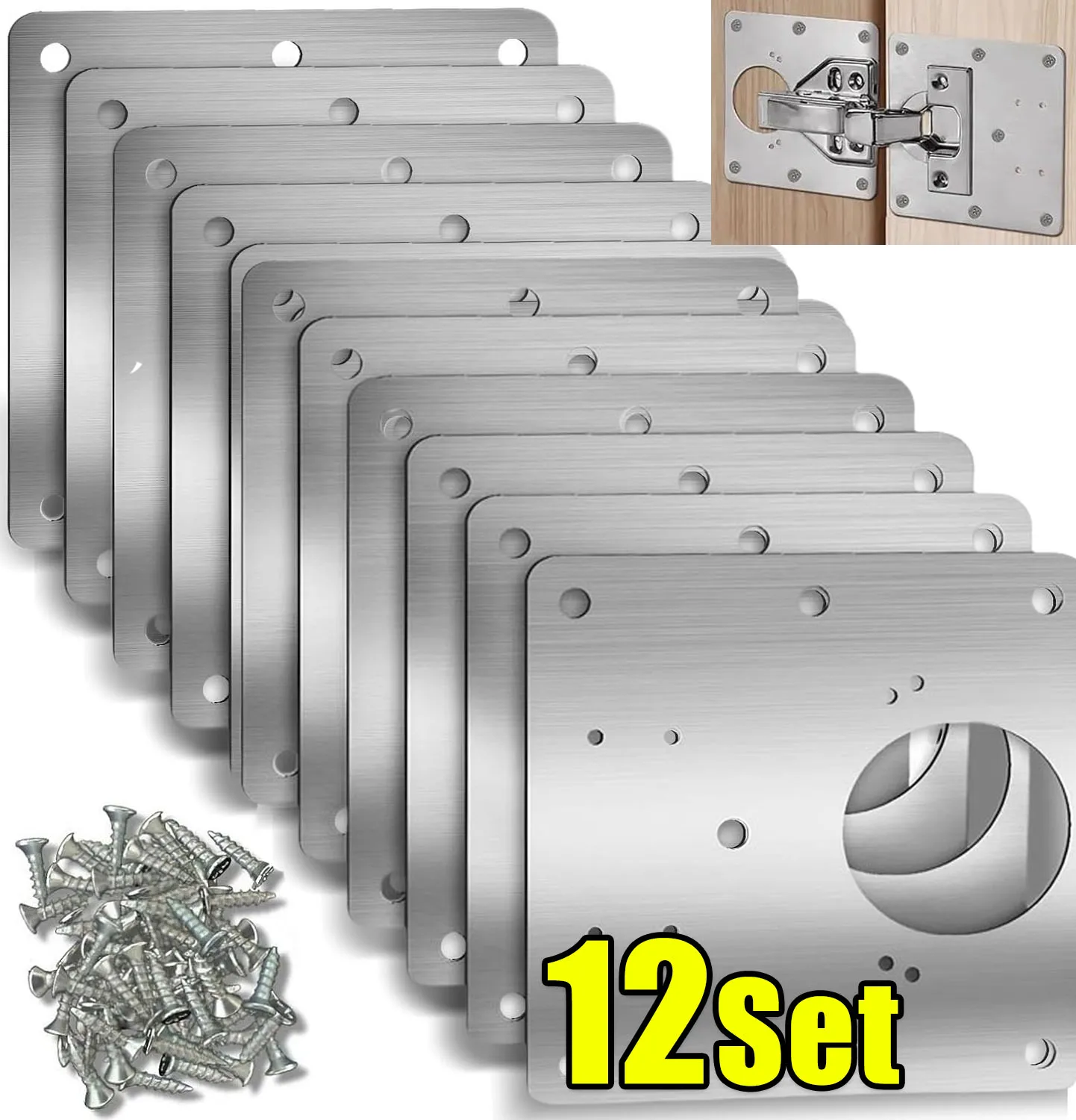 Cabinet Hinge Repair Plate Kit Kitchen Cupboard Door Hinge Mounting Plate With Holes Flat Fixing Brace Brackets Household Tools