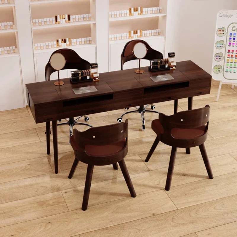 Retro Dressing Manicure Table Japanese Solid Wood Storage Modern Nail Tables Simple Nail Artist Salon Furniture Nail Desk LLMT