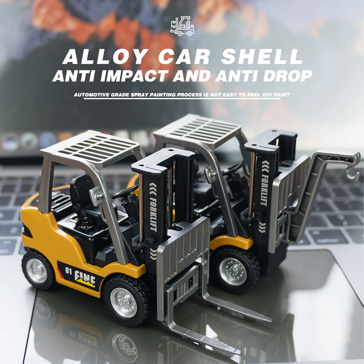 2.4G รีโมทคอนโทรลรถยกของเล่นโลหะผสมหลายโหมดควบคุมจำลองฉากเด็กวิศวกรรมรถรุ่น
