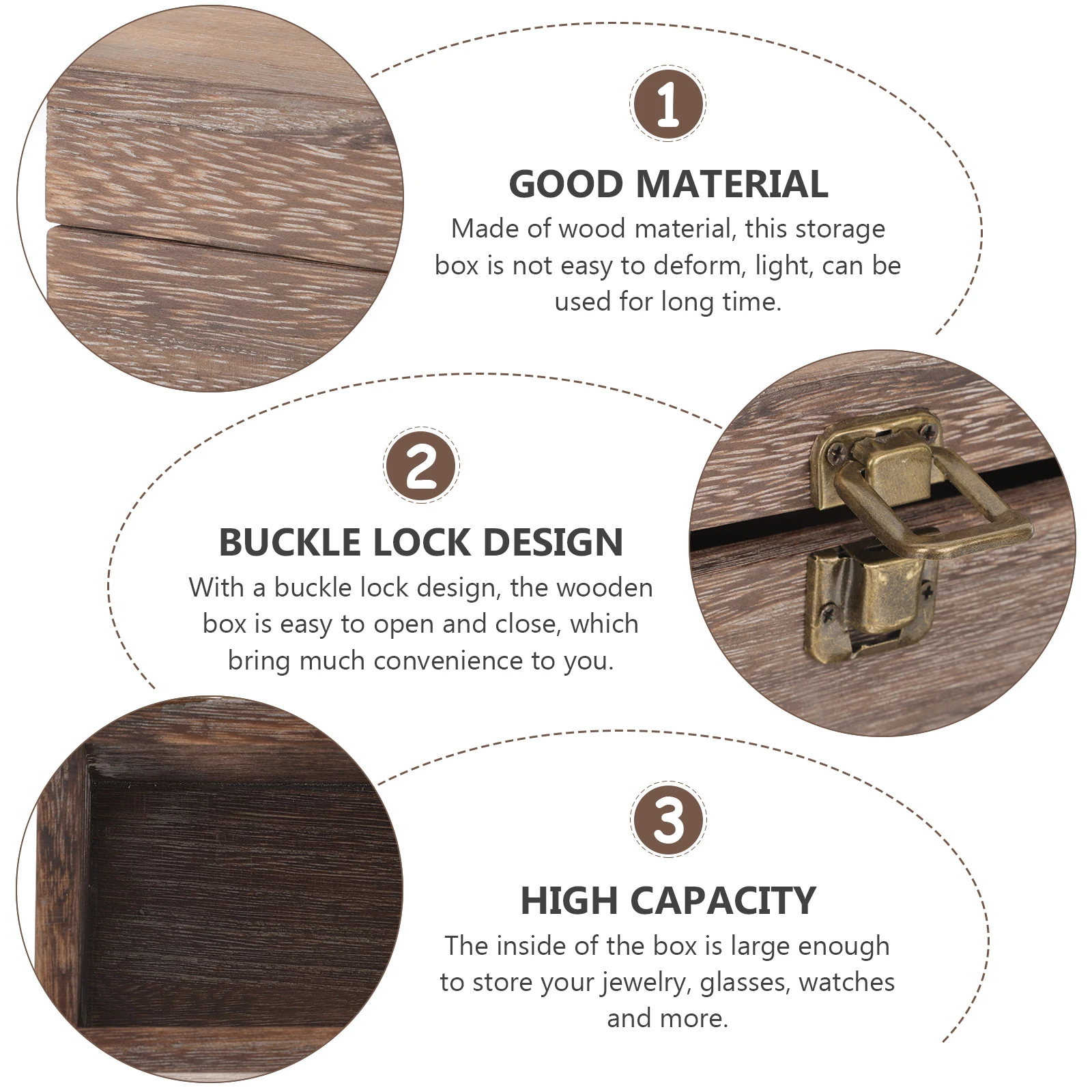 

Vintage Wooden Jewelry Storage Box Compact Organizer Case for Rings Watches Glasses Keepsakes Wooden Storage Box