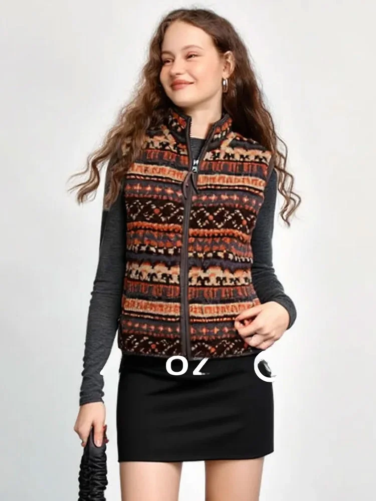 

ZhuoZhi Lambskin Fce Warm Zipper Knitted Sweater 2025 Autumn New Sle Fair Isle Svel Vest Women's Faion Soft Knit...