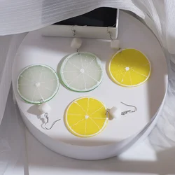 Korean Cyan and yellow funny fruit fresh lemon slice earrings for women street fashion Acrylic pendant earrings food jewelry2022