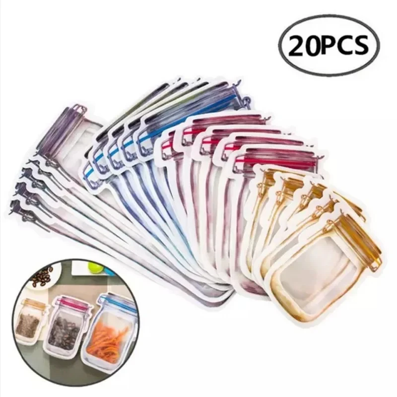 Reusable Mason Jar Bottles Bags Nuts Candy Cookies Bag Seal Fresh Food Storage Bag Snacks Zipper Sealed Kitchen Organizer 2025