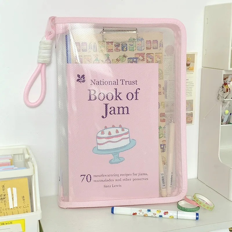 File Bag Macaron Transparent A4 Can Hold Textbook Zipper-style Student Handheld Thickened Waterproof Storage Bag