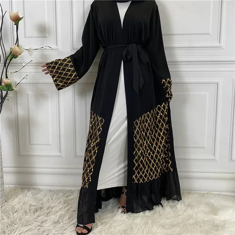 Chiffon Open Abaya Sequin Embroidery Dress for Women Dubai Turkey Kaftan Muslim Cardigan Abayas Casual Robe Kimono Femme Caftan