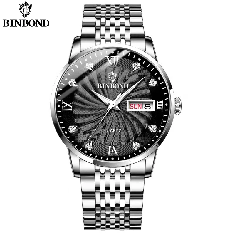 BINBOND Top Classic Business Men\'s Watches Quartz Fashion Ultra-Thin Wrist Watch 30M Waterproof Luminous Luxury Men Watch B3034