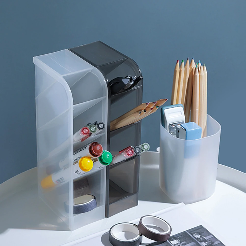 

3pcs Creative Pen Holder Transparent Plastic Desk Organizer Pencil Brush Storage Box for Office School Supplies