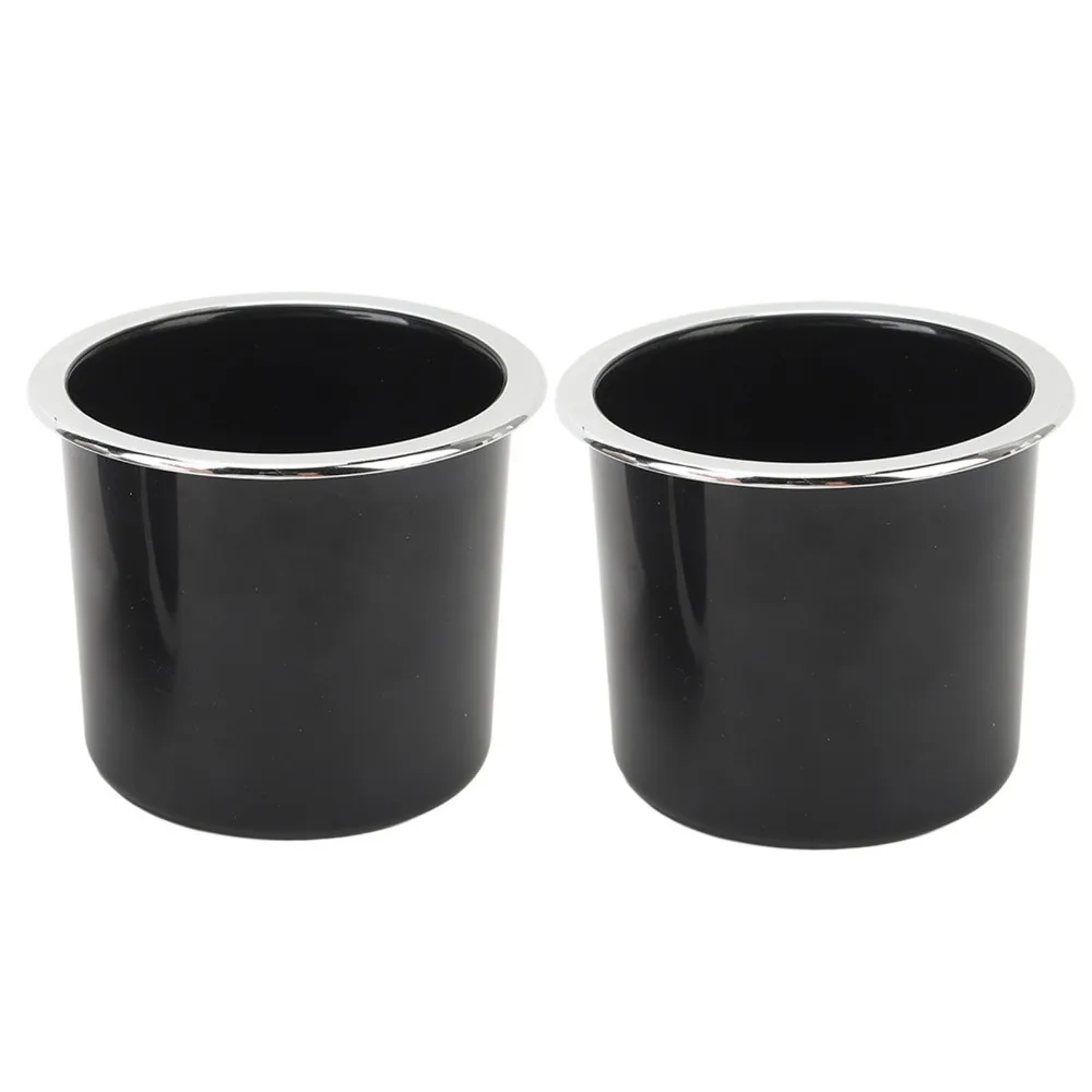 2 Pcs Recessed Black Cup Holder with Silver-plated Edges 2.87 Inch Can Holder 73mm Drink Holder Yacht