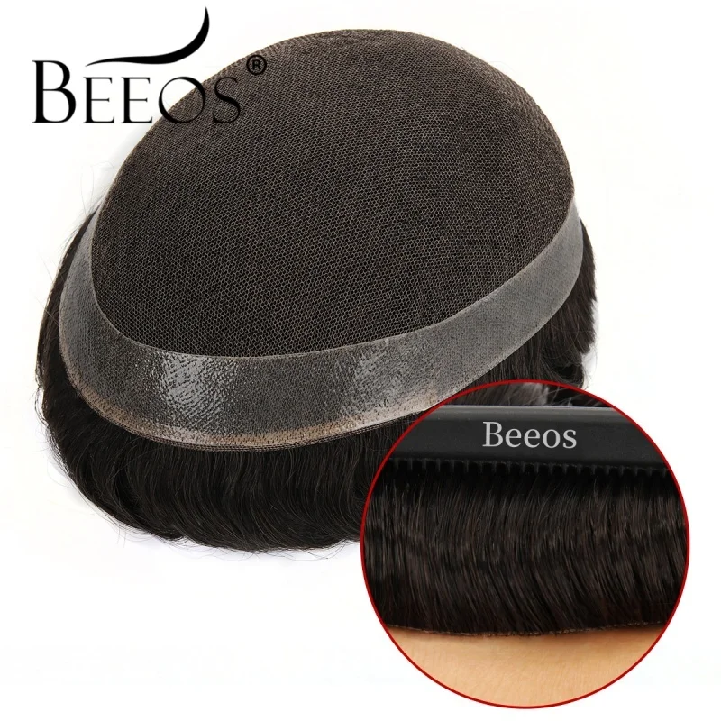 

Beeos KLA Toupee French Lace with Poly Coating around 1/8" Folded French Lace in Front Men Hair Replacement System Unit