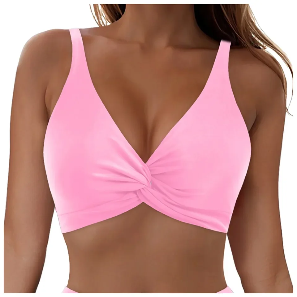 Women Swimwear Tops Underwire Full Coverage Bikini Top Push Up Swim Crop Top Bathing Suit Tops High Neck Tankini Top Backless