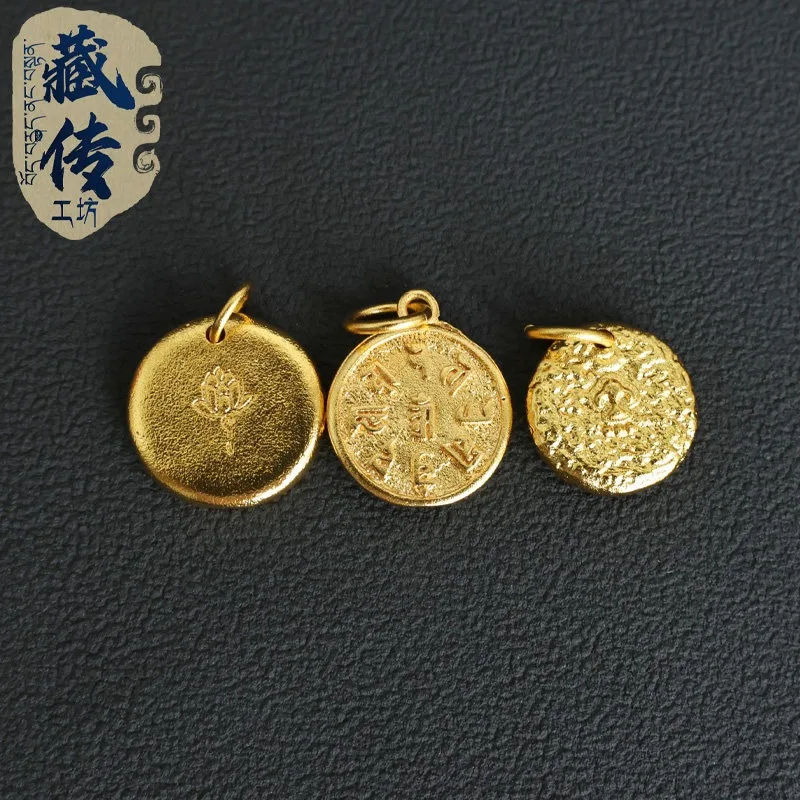 Tibetan 18K Gold Yellow Jambhala Pendant Side Charm Wenwan Bracelet Counter Beads Mala DIY Accessory Spiritual Collectible Gift