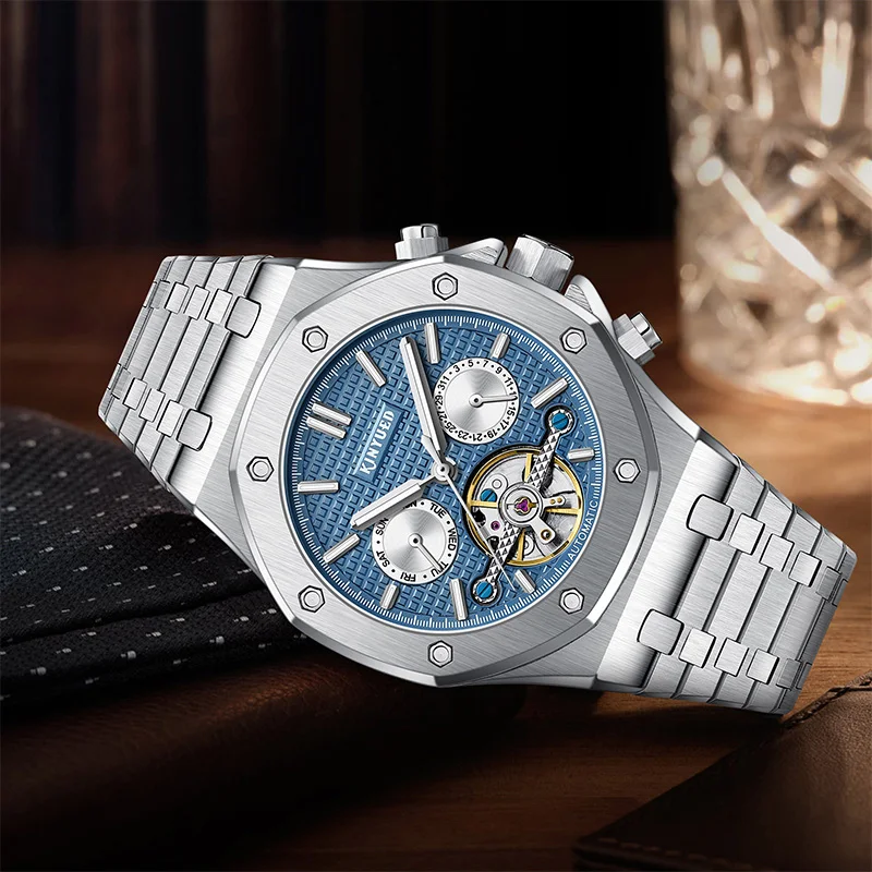 Kinyued-Montre mécanique automatique pour homme, montres-bracelets classiques avec bracelet en acier inoxydable, montres d\'affaires étanches pour