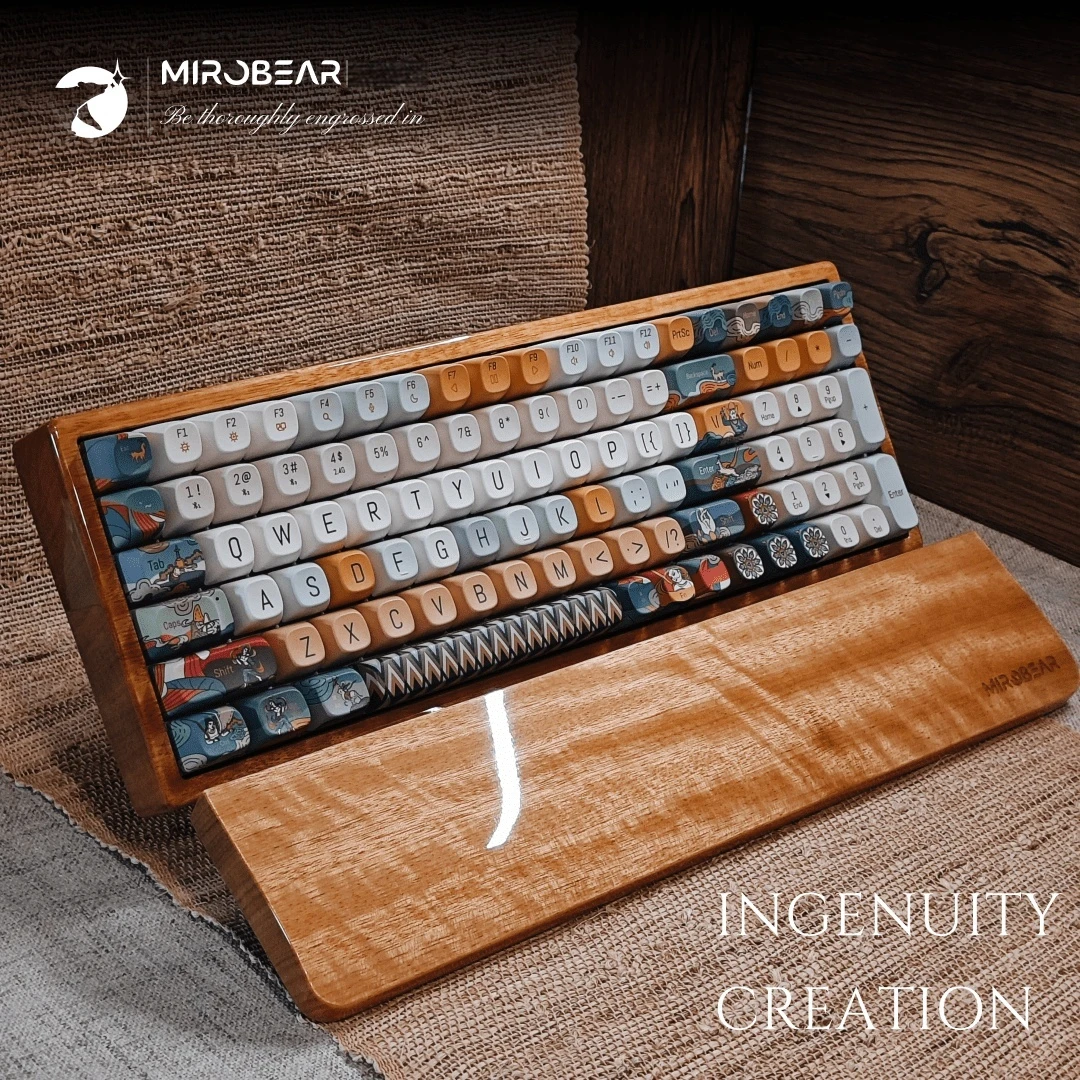 MR100 |   MR68 لوحة المفاتيح الميكانيكية الخيط الذهبي Nanmu ثلاثة وضع اتصال البيانو الخبز الورنيش مريح Ixpe رمح Underpad