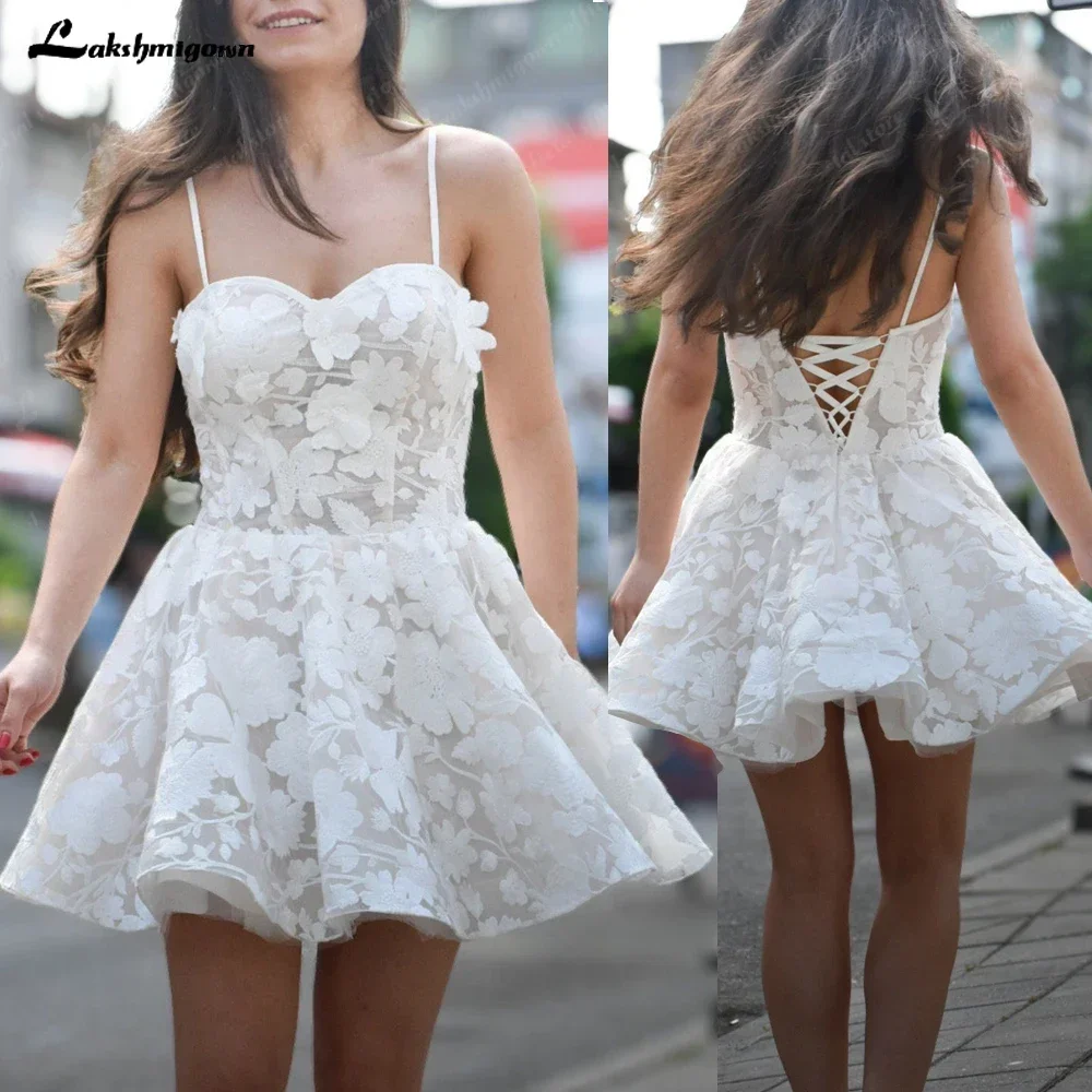 Short Wedding Dress Floral Lace A-line Wedding Gown Bridal Mini Dress Party Reception Dress