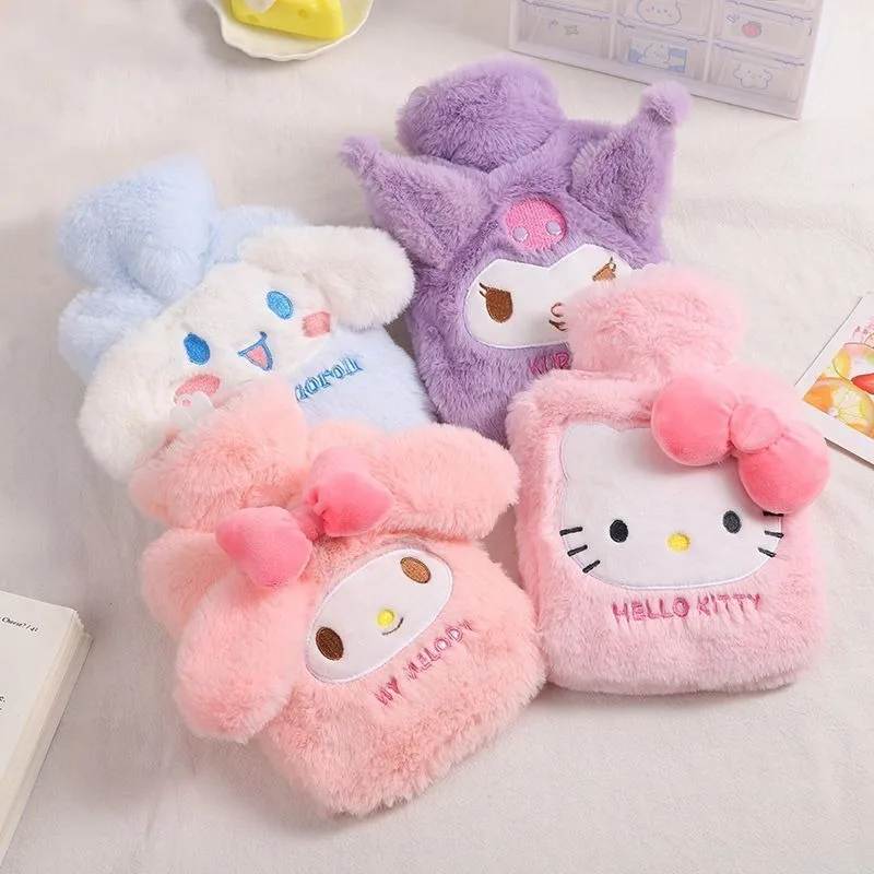 

Kawaii Hello Kitty Cinnamoroll Kuromi My Melody Sanrio Children Cute Cartoon Plush Hand Warm Treasure Student Water Bag for Kids