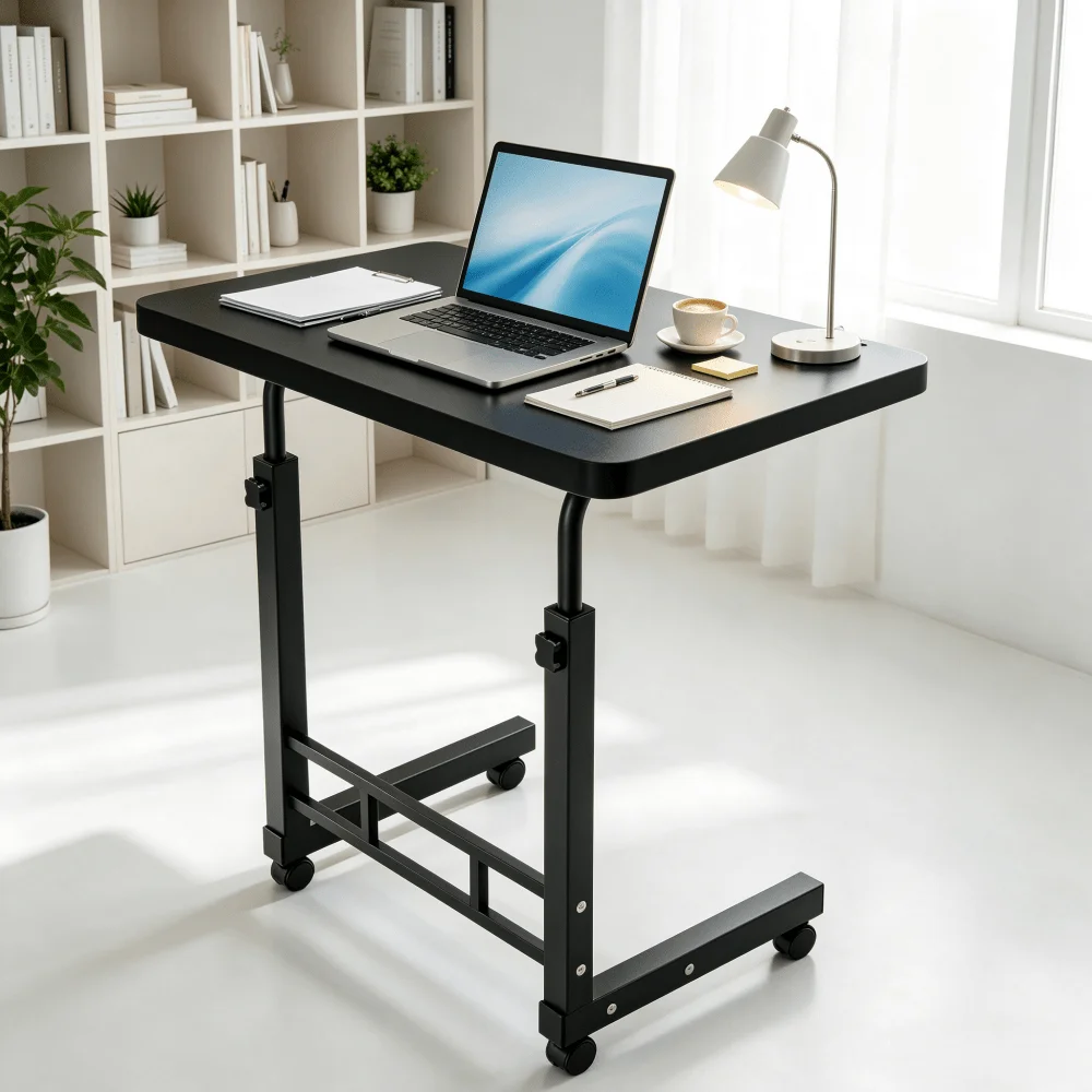 Mobile Office Desk, Convenient Small Computer Desk, Wheeled Learning Desk, Mobile Desk With Adjustable Height, Standing And Lifting Desk, Multifunctional, Suitable For Bedside, Sofa, Study, Handmade - Black/White For Home Office