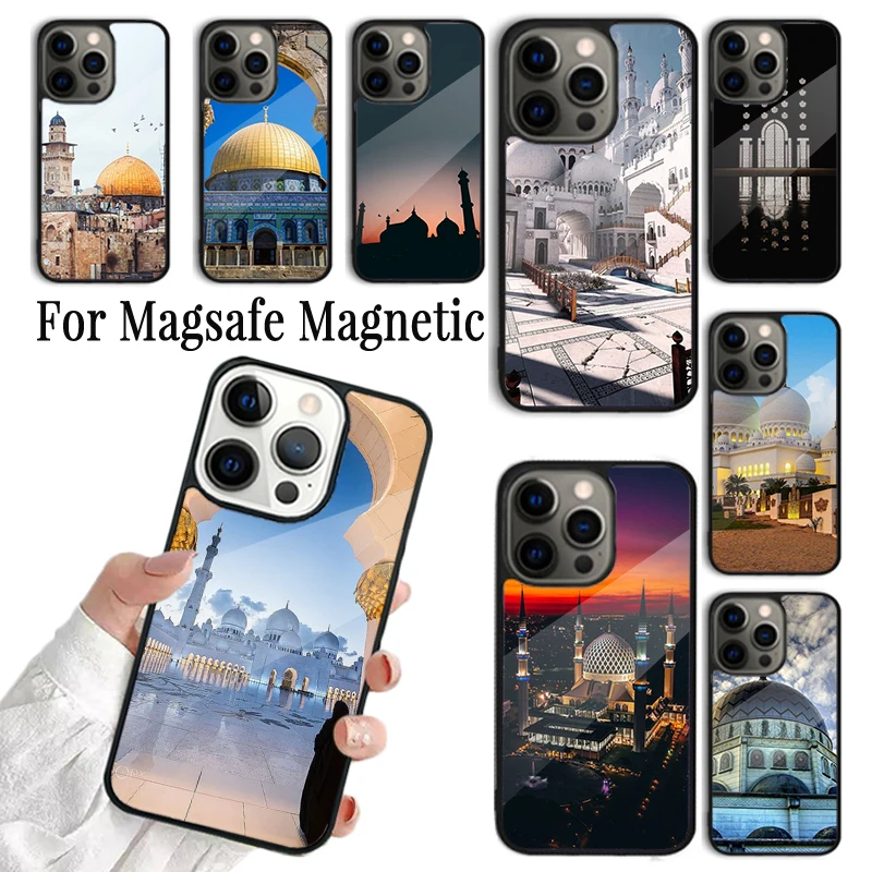 Phone Case For iPhone 16 15 14 13 12 11 Pro Max Plus Magsafe Magnetic Wireless Charging Muslim Mosque Building Colourful Style