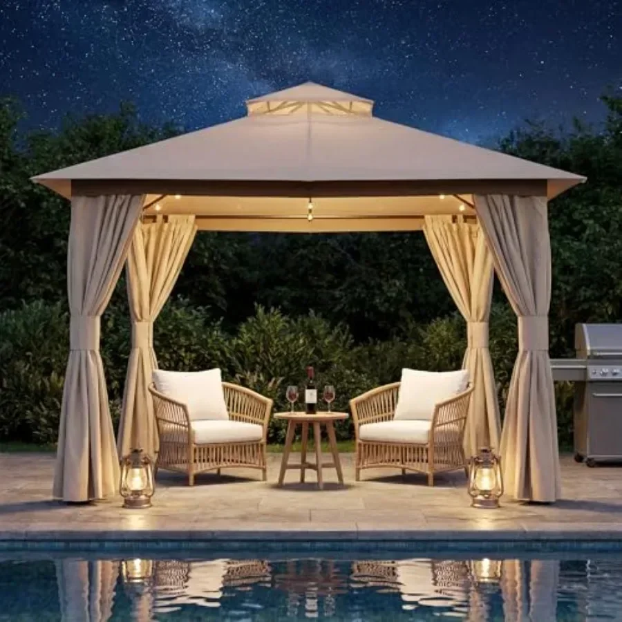 Outdoor Patio Gazebo Heavy Duty Party Tent Shelter with Double Roofs Mosquito Nettings and Privacy Sns for Backyard Events Part