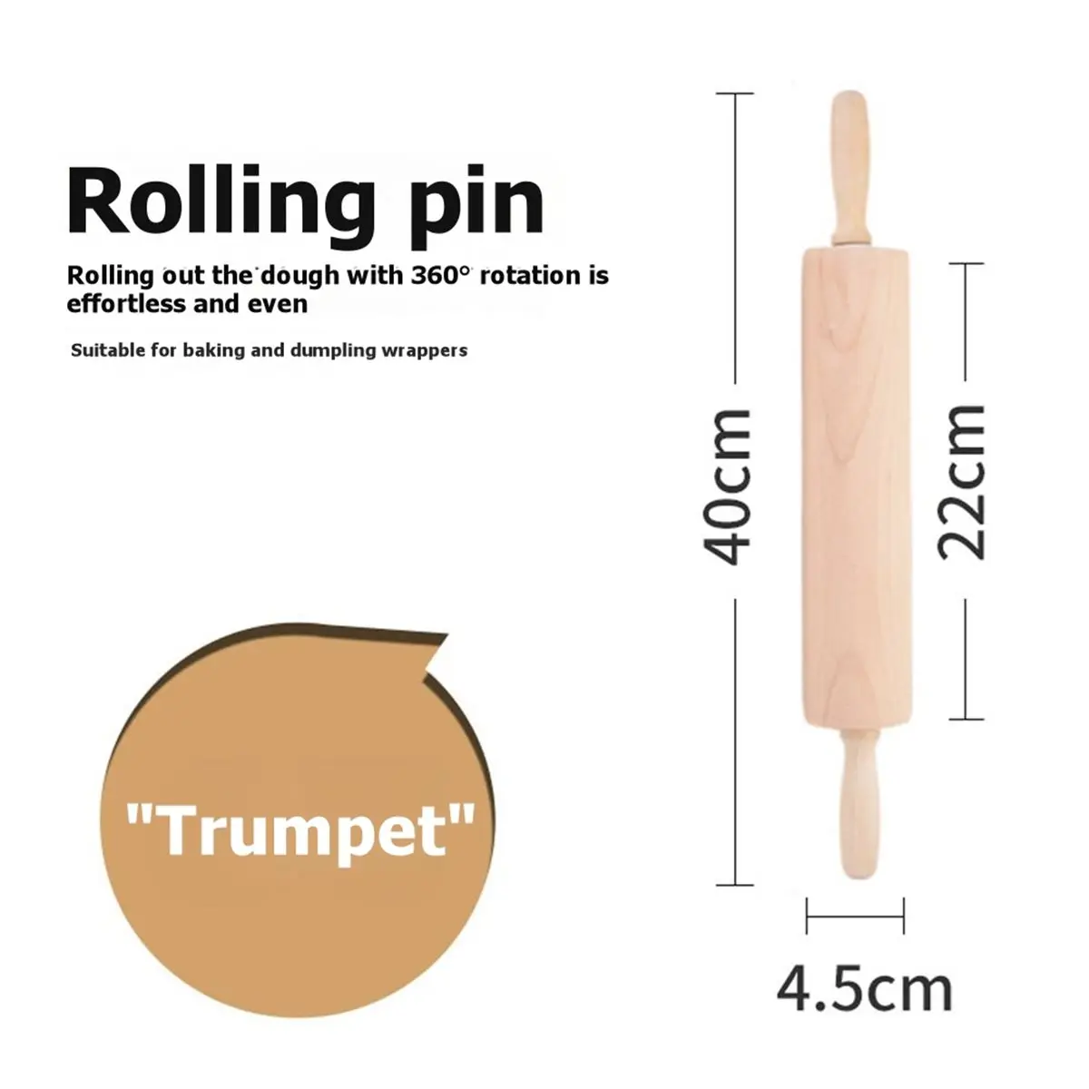 Premium Wooden Rolling Pin 16.5 Inches Ideal for Baking Pizza, Pasta, Cookies, and More Ergonomic Design C