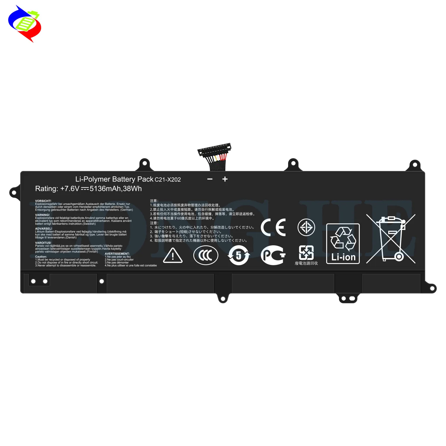 C21-X202 38Wh 7.6V 5136mAh Laptop Battery for ASUS VivoBook X202E X201E S200E S200L Q200E Q200 F201E R200E Series Battery