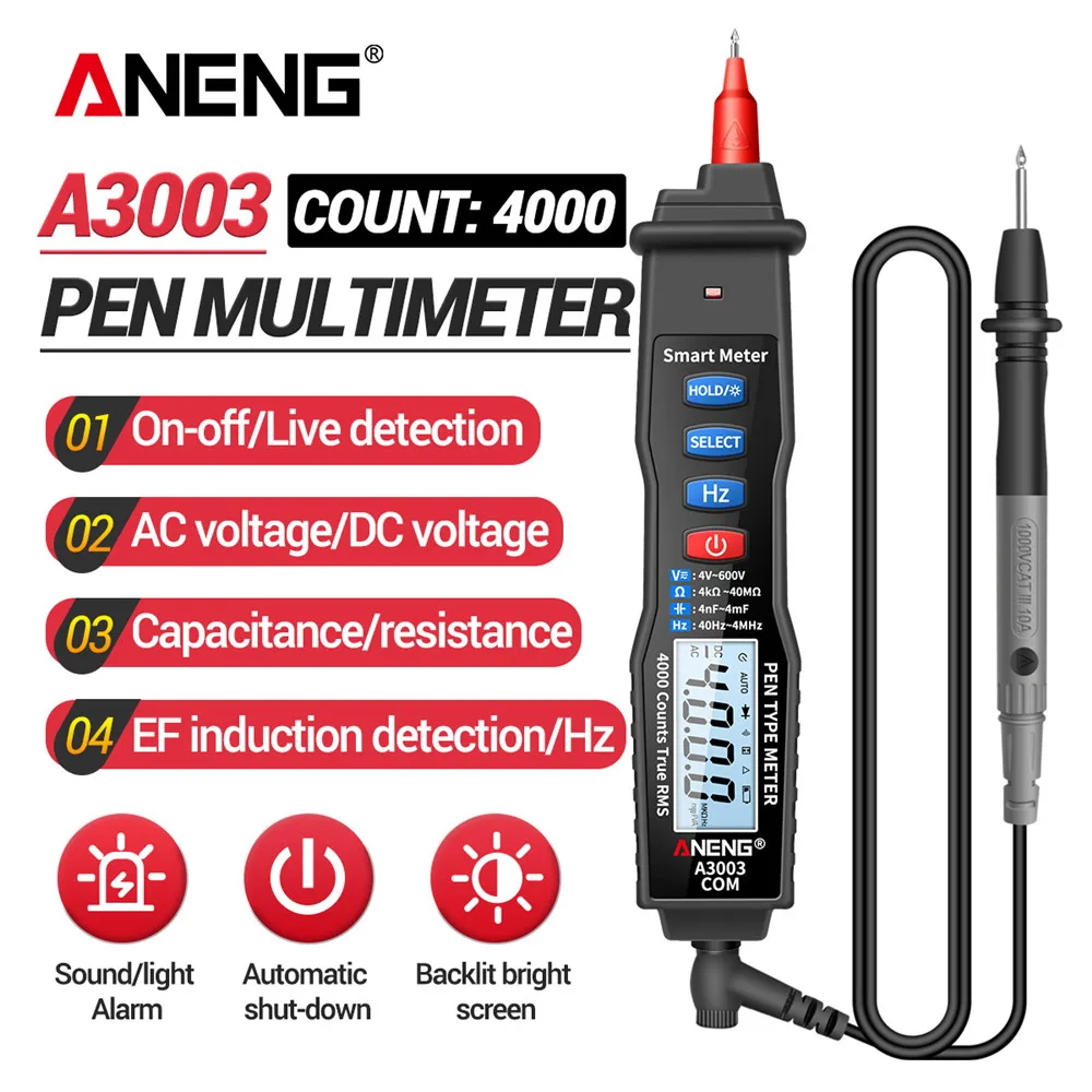 ANENG A3003 Digital Multimeter Pen Type Meter 4000 Counts with Non Contact AC/DC Voltage Resistance Capacitance Hz Tester Tool